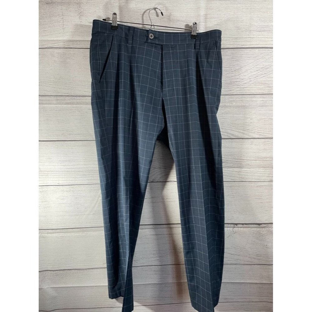 Abacus - Men's Blue Window Pane Logo Dress Pants 36 x 30